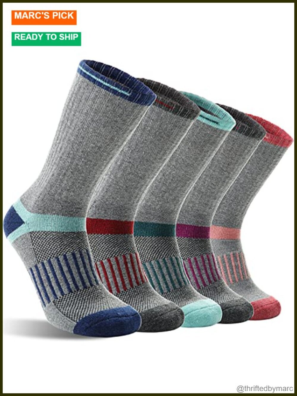5 Pairs Merino Wool Hiking Socks Warm Thermal Cushioned Moisture Wicking